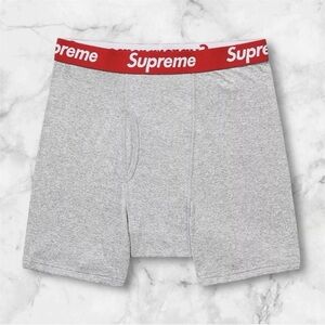 Supreme Hanes Gray Boxer Briefs with Red Waistband Size Large